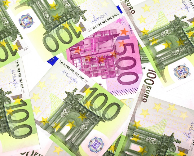 Texture of banknotes on 100 and 500  euro