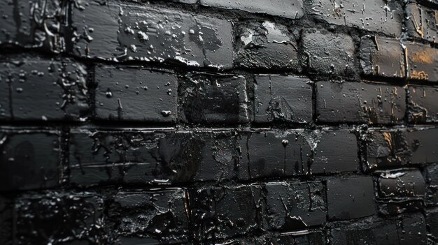 Photo texture of a black painted brick wall as a background or wallpaper