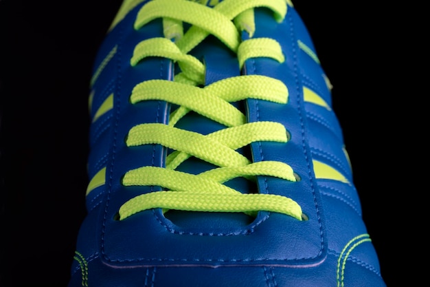 Texture of a blue sneaker closeup Part of leather sports shoes