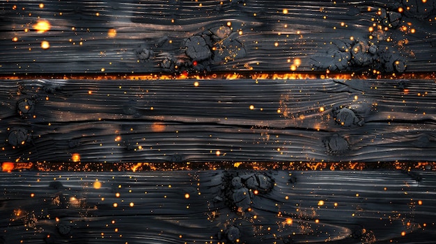 Texture of charred wood with vibrant glowing embers for added intensity