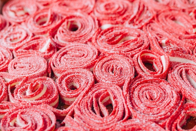 Texture of chewing jelly marmalade sweets closeup