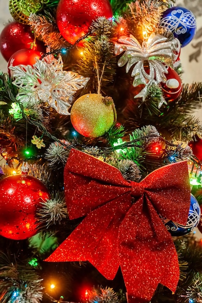 Texture of a Christmas tree decorated with balls