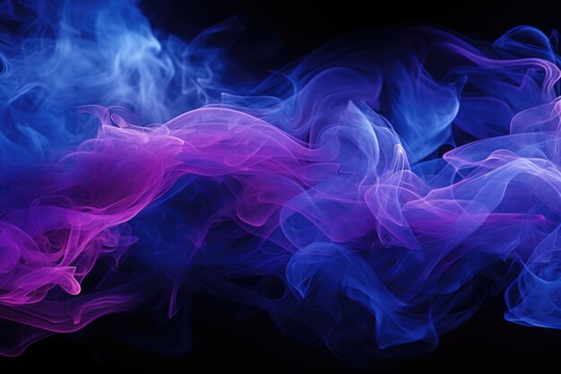 Texture close up blue blue and purple smoke rotate against black backgrou generative IA