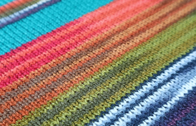 Texture of Colorful Striped Alpaca Knitted Wool Fabric in Diagonal Patterns