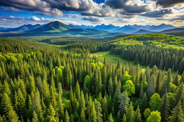 Photo texture coniferous forest top view landscape green forest taiga peaks of fir trees