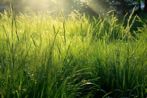 Texture of grassy glade in morning light