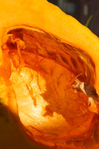 Texture of the insides and the orange fleshxApeeled pumpkin