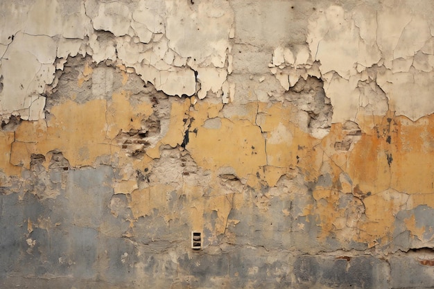 Texture of old rustic wall covered with yellow stucco plaster