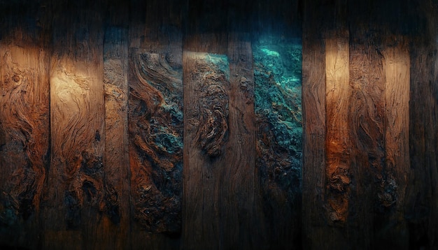 Texture of old wood from boards with blue epoxy resin Wooden background blue liquid resin 3D illustration