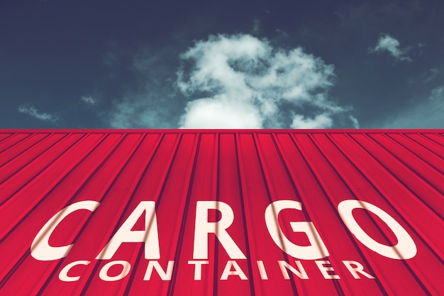 Texture of red cargo ship container located with blue sky