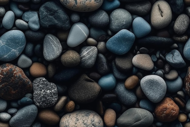 Texture of sea pebbles arranged in a moody background Relaxing zen atmosphere Generative AI