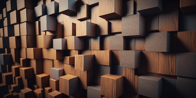 Texture square cubes brown wooden bars Wood cube wallpaper background wall pattern Generative Ai