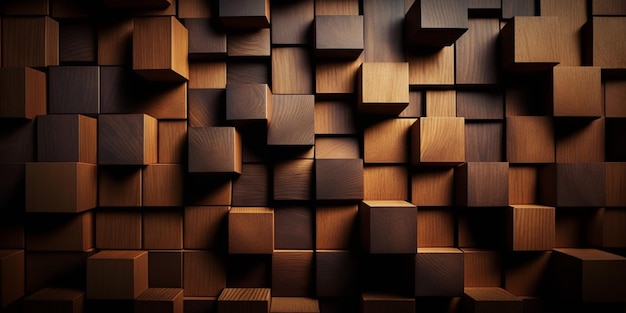 Texture square cubes brown wooden bars Wood cube wallpaper background wall pattern Generative Ai