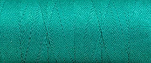 Texture of threads in a spool of green color on a white background