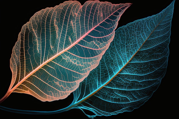 The texture of the transparent skeleton blue leaves