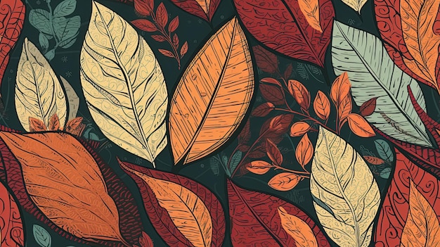 texture with seamless pattern of autumn leaves Generative AI illustration