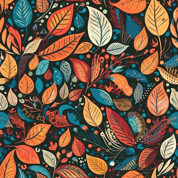 Texture with seamless pattern of autumn leaves Generative AI