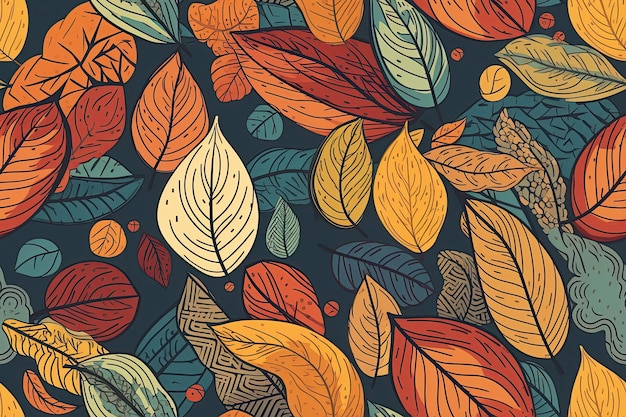 Texture with seamless pattern of autumn leaves Generative AI