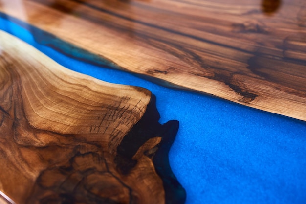 Texture of a wooden table with epoxy resin