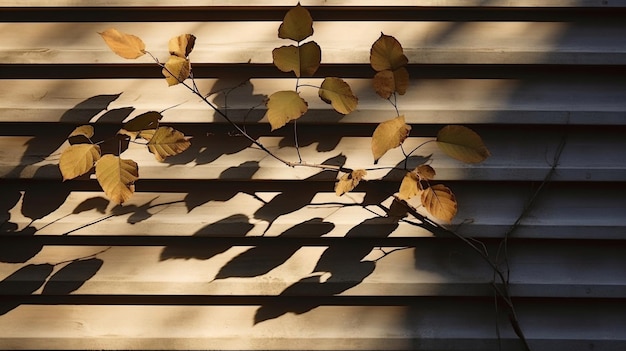 Texture of wooden wall and floor with shadows of tree leaves wooden plank floor background with summer natural leaf shadow