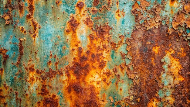 Photo textured background showcasing a weathered rusty metal surface with distinct patina and texture