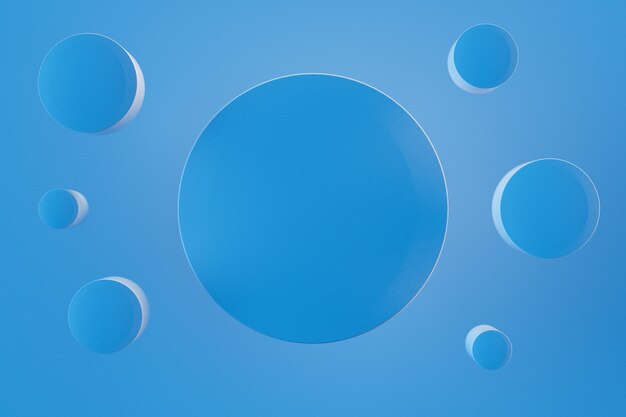 Textured blue circles shapes with backlight 3d render