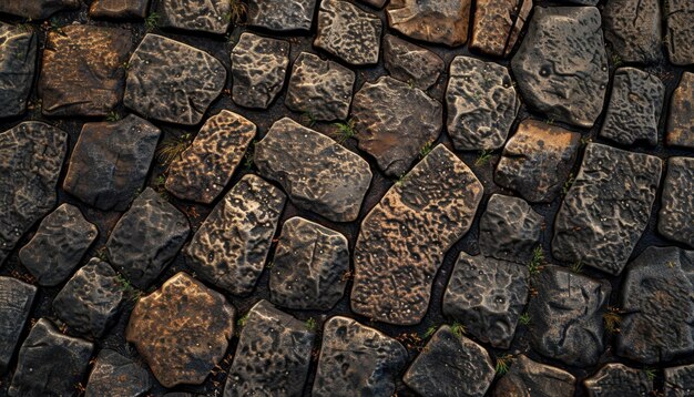 Photo textured cobblestone path at dusk with subtle light highlighting the uneven surface