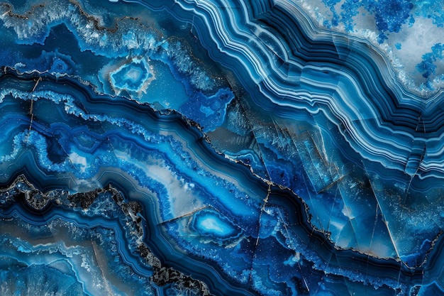 Textured cracked surface of natural agate stone of deep blue color