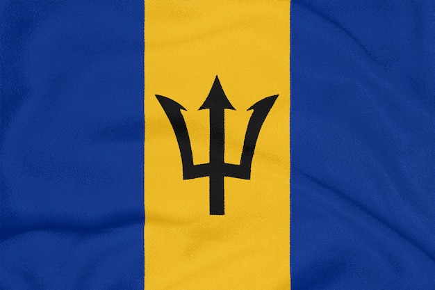 Textured fabric with flag of Barbados. Patriotic symbol