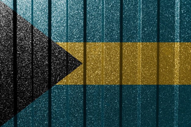 Textured flag of The Bahamas on metal wall Colorful natural abstract geometric background with lines