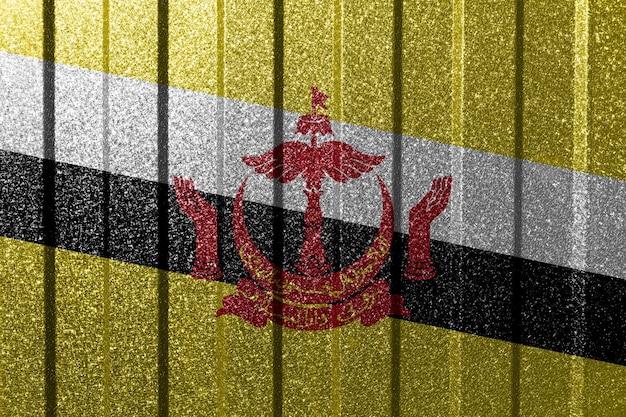 Textured flag of Brunei on metal wall Colorful natural abstract geometric background with lines