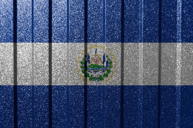 Textured flag of El Salvador on metal wall Colorful natural abstract geometric background with lines