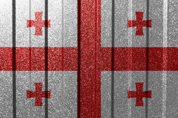 Textured flag of Georgia on metal wall Colorful natural abstract geometric background with lines