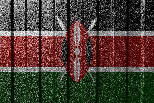 Textured flag of Kenya on metal wall Colorful natural abstract geometric background with lines