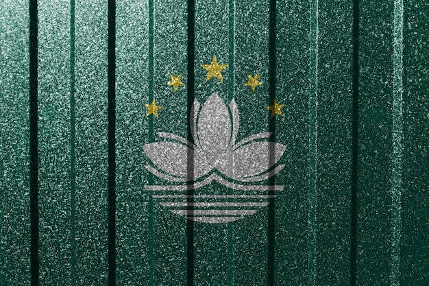 Textured flag of Macao on metal wall Colorful natural abstract geometric background with lines