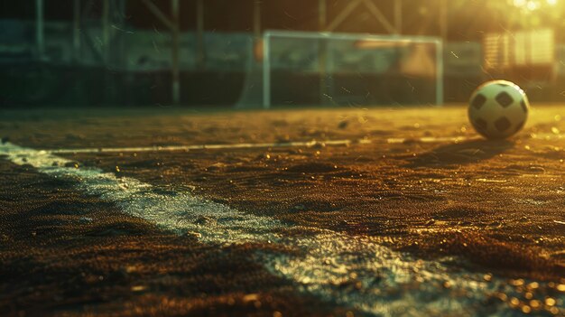 textured free soccer field in the evening light center midfield with the soccer ball