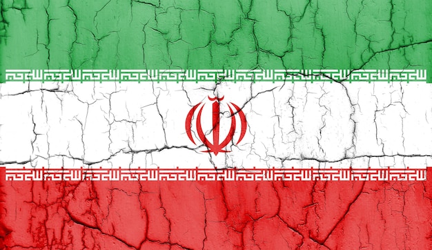 Textured photo of the flag of Iran with cracks