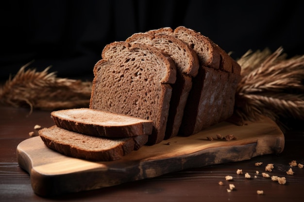 Textured Rye bread slice on wooden board natural Generate Ai