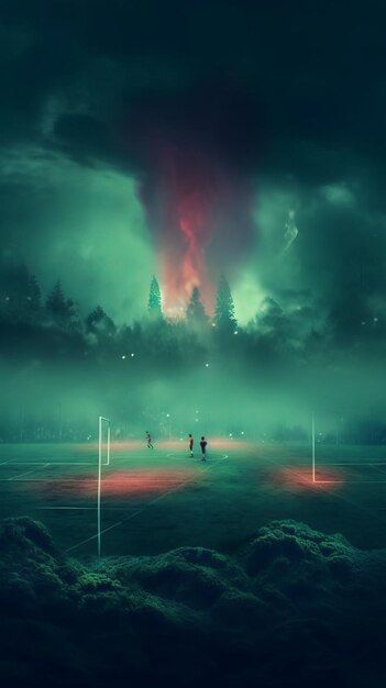 Textured Soccer Game Field with Neon Fog