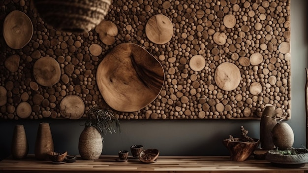 Textured wall decor made of natural materials AI generated