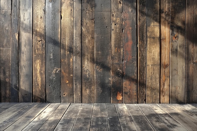 Photo a textured wooden plank wall backdrop with a variety of brown tones and natural patterns in sunlight