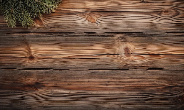 On a textured wooden surface fresh pine branches evoke a feeling of winter tranquility and the simple charm of nature greenery