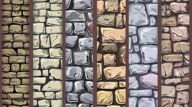 Photo textures of stone walls for game background vector illustration