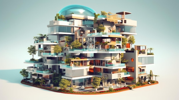 Th modern stack building 3d illustration style