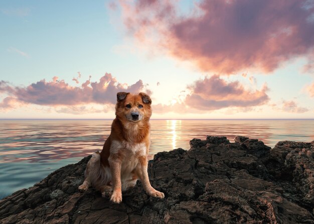 Photo thai bangkaew  dog  dog at a beach on a breezy day