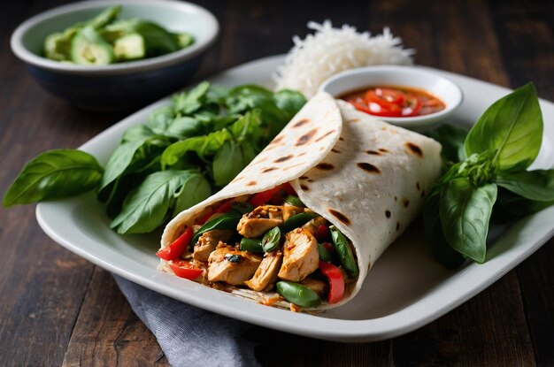 Thai basil chicken stirfry burrito