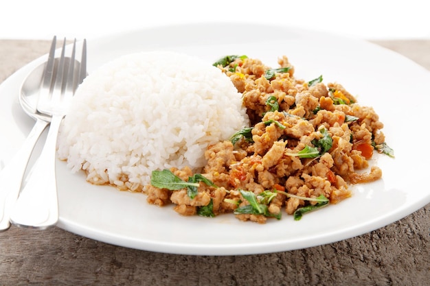 Thai basil minced pork Rice topped with Thai basil minced pork Thai food