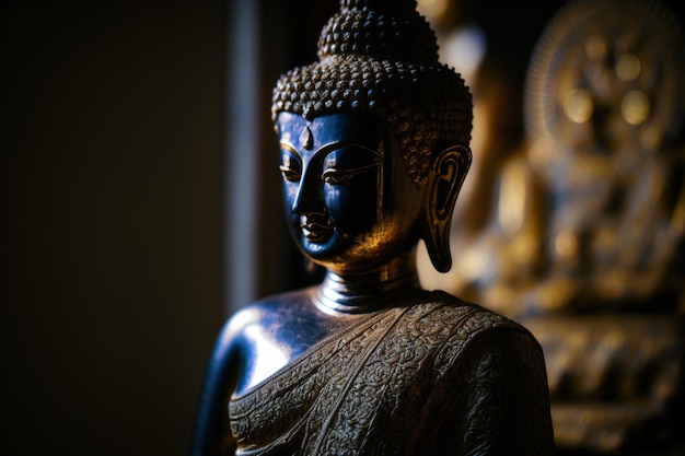 A thai buddha statue sits and meditating at buddhist temple Ancient thailand buddha face Vesak day