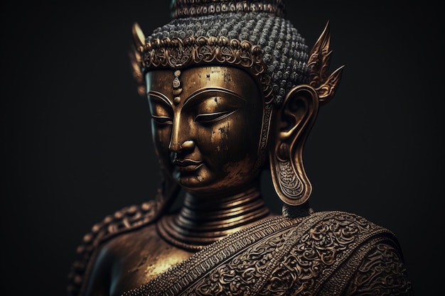 A thai buddha statue sits and meditating at buddhist temple Ancient thailand buddha face Vesak day