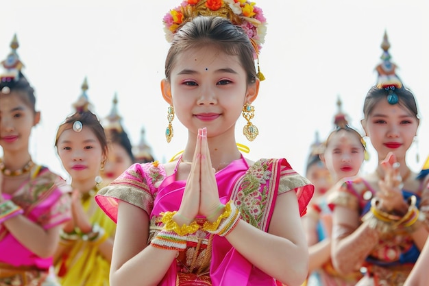 Thai Cultural Beauty Contests and Parades at Songkran Festival Isolated on White